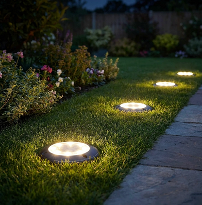 Solar Ground Lights 4-Pack – IP68 Waterproof LED Path & Garden Deck Lights