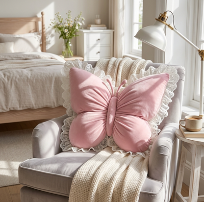 Princess Butterfly Bow Cushion Pillow – Soft Decorative Pillow for Sofa, Bedroom