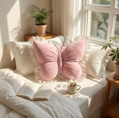 Princess Butterfly Bow Cushion Pillow – Soft Decorative Pillow for Sofa, Bedroom