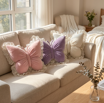 Princess Butterfly Bow Cushion Pillow – Soft Decorative Pillow for Sofa, Bedroom