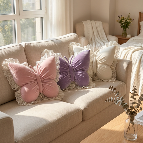 Princess Butterfly Bow Cushion Pillow – Soft Decorative Pillow for Sofa, Bedroom