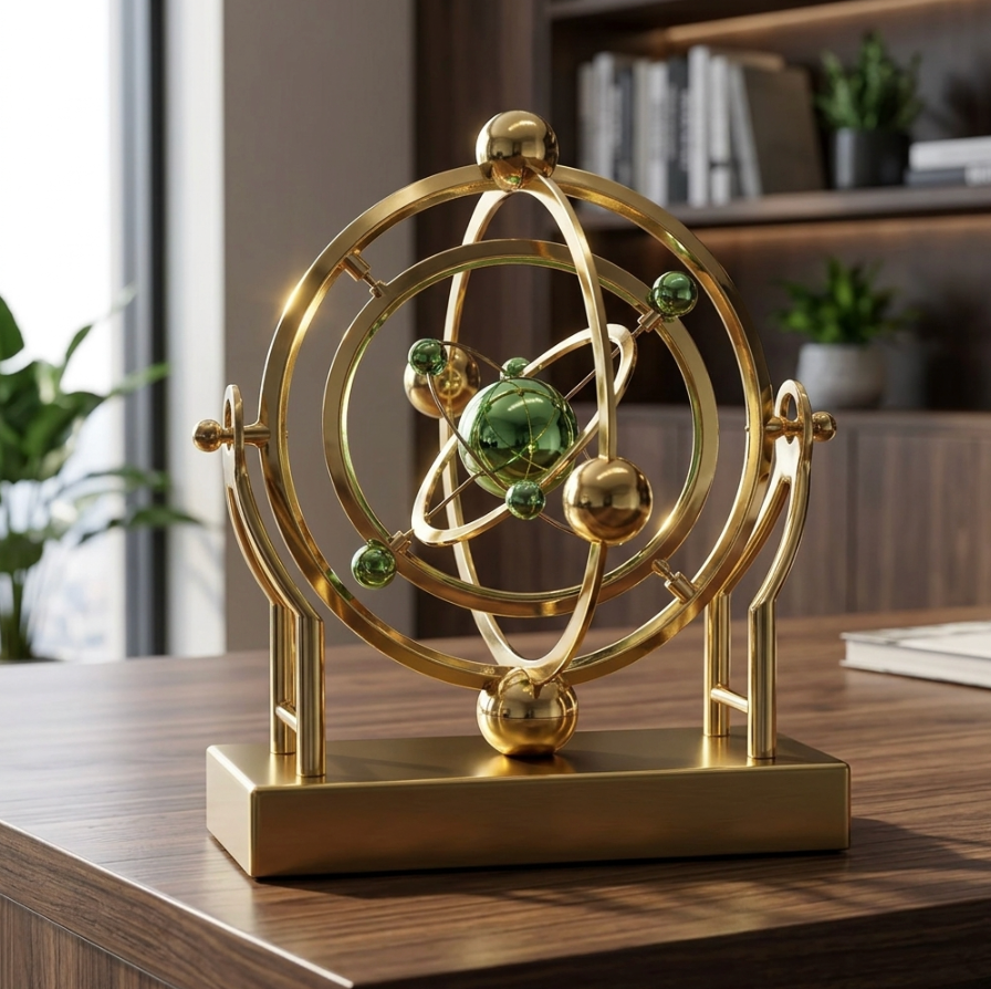 Celestial Orbit Pendulum Perpetual Motion Machine 22.9x22.5cm – Hypnotic Kinetic Art, Rotating Astronomy Sculpture, Desk Decor Gift