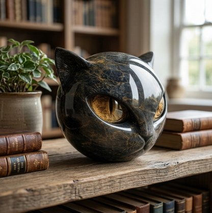 Black Cat Marble Resin Figurine 8x8cm – Mystical Healing Stone Ornament, Luxury Halloween Decor, Cat Lover Keepsake Gift