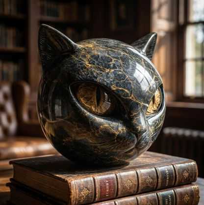 Black Cat Marble Resin Figurine 8x8cm – Mystical Healing Stone Ornament, Luxury Halloween Decor, Cat Lover Keepsake Gift