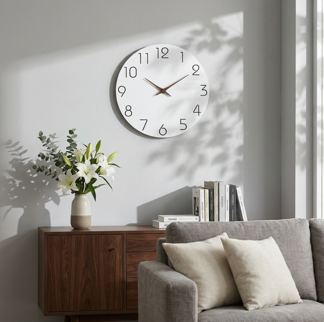 Silent Wooden Wall Clock – Modern Minimalist Quartz Clock for Living Room, Bedroom & Kitchen, 10–16 Inch
