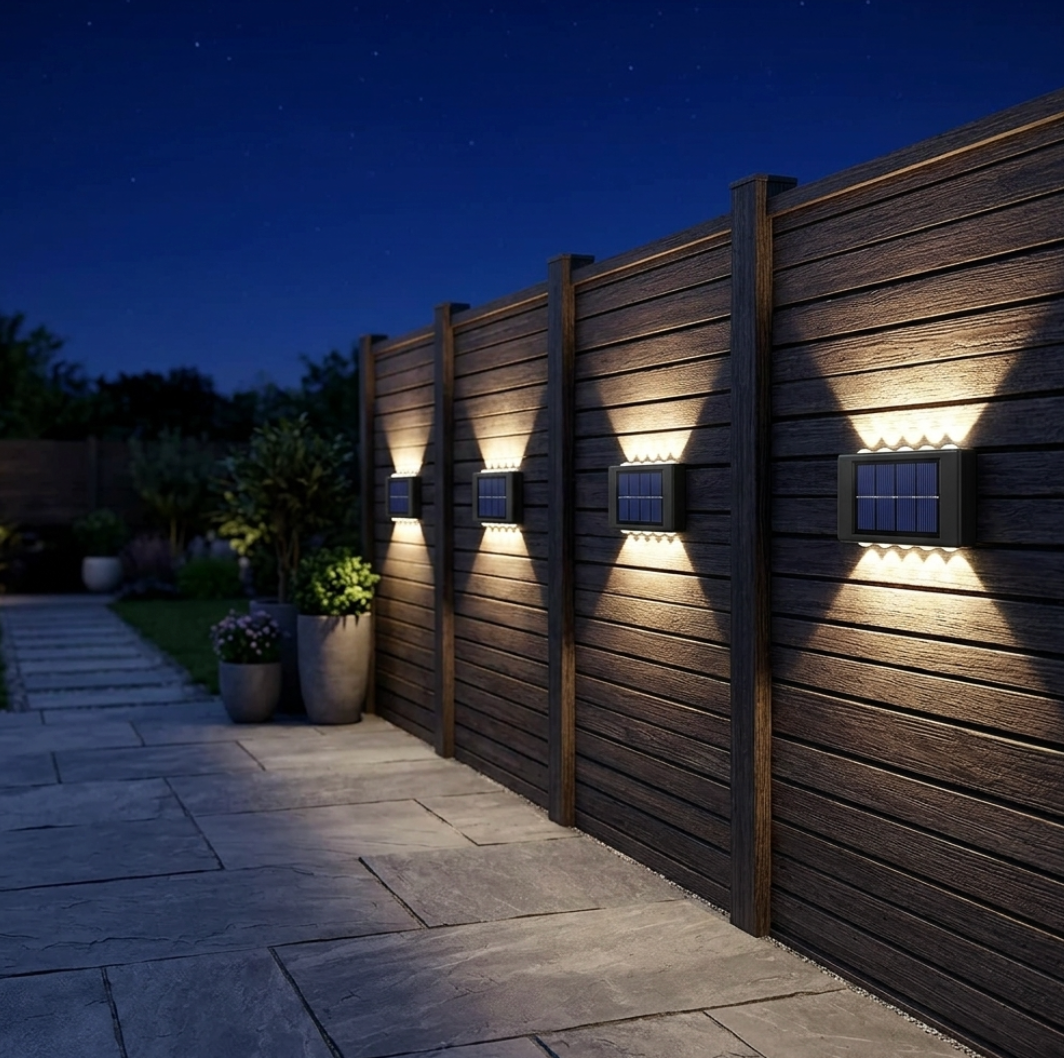 Solar LED Outdoor Wall Light – Waterproof Up & Down Glow Lamp for Garden, Fence, Stairs & Pathway, Warm or White Light