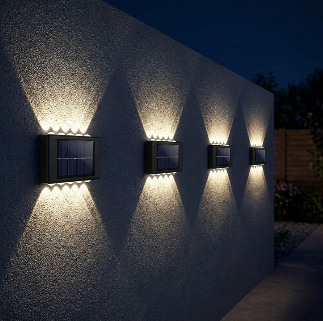 Solar LED Outdoor Wall Light – Waterproof Up & Down Glow Lamp for Garden, Fence, Stairs & Pathway, Warm or White Light