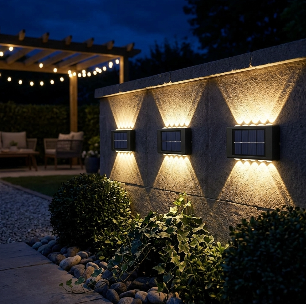 Solar LED Outdoor Wall Light – Waterproof Up & Down Glow Lamp for Garden, Fence, Stairs & Pathway, Warm or White Light