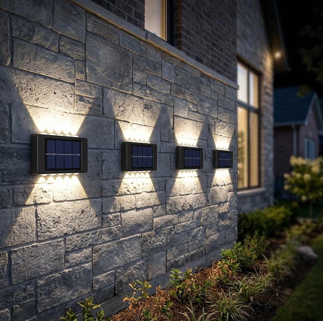 Solar LED Outdoor Wall Light – Waterproof Up & Down Glow Lamp for Garden, Fence, Stairs & Pathway, Warm or White Light