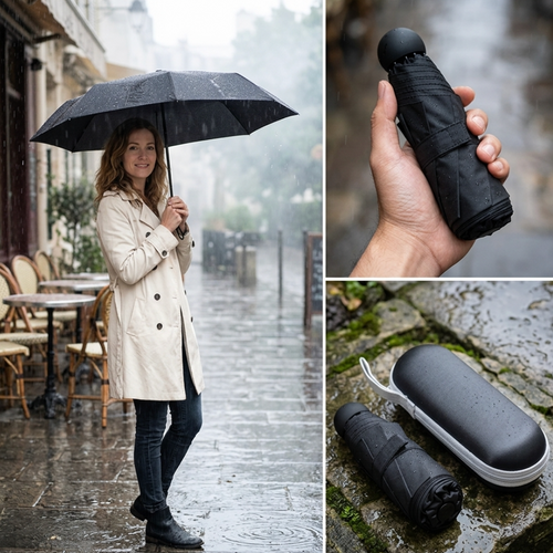 Compact Capsule Umbrella – Portable Sun & Rain Protection, Solid Color, Lightweight Travel Umbrella