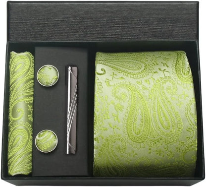 Silk Paisley Necktie Gift Set – Tie, Pocket Square, Cufflinks & Clip