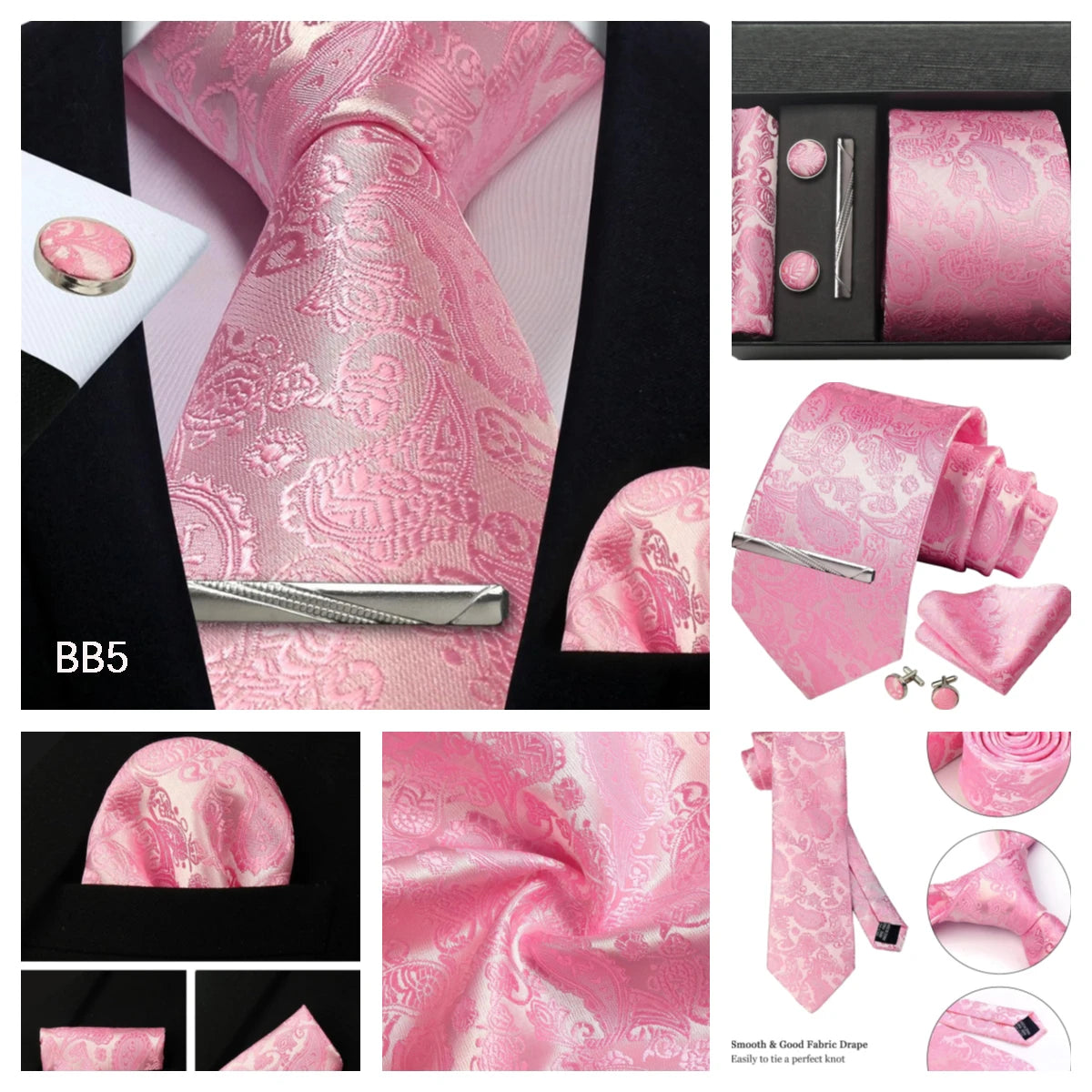 Silk Paisley Necktie Gift Set – Tie, Pocket Square, Cufflinks & Clip
