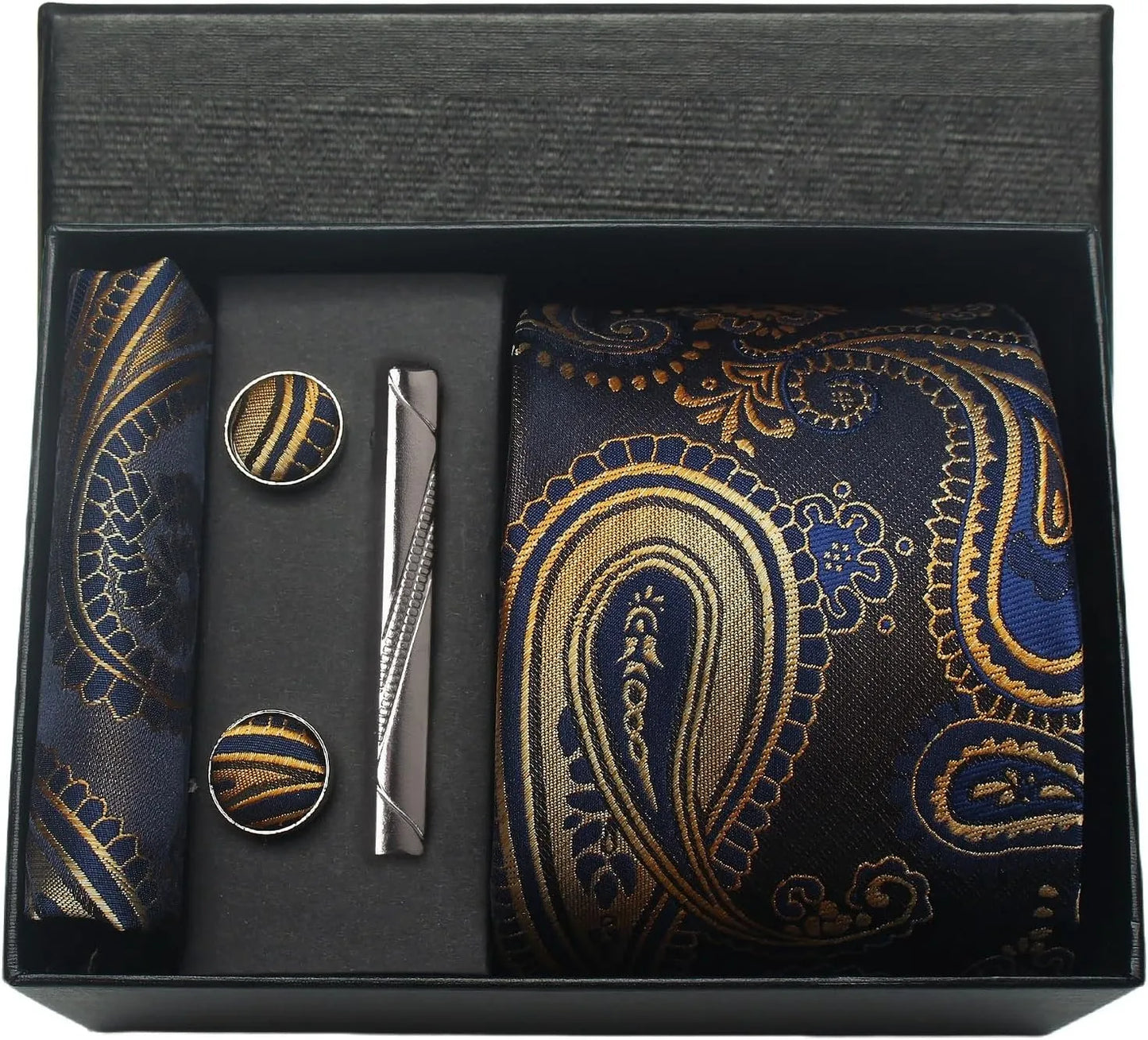 Silk Paisley Necktie Gift Set – Tie, Pocket Square, Cufflinks & Clip