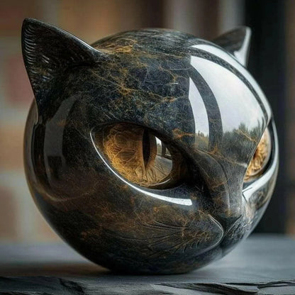 Black Cat Marble Resin Figurine 8x8cm – Mystical Healing Stone Ornament, Luxury Halloween Decor, Cat Lover Keepsake Gift