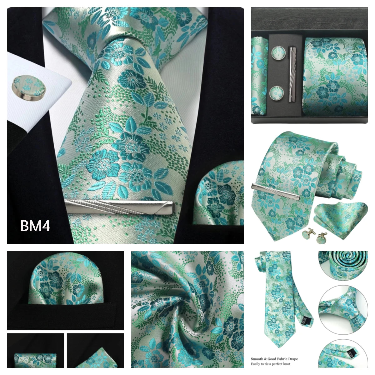 Silk Paisley Necktie Gift Set – Tie, Pocket Square, Cufflinks & Clip