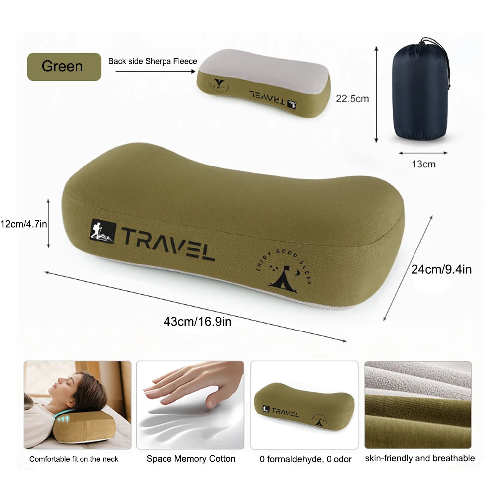 Memory Foam Travel & Camping Pillow – Portable Cervical Neck Support, 43x25x12cm