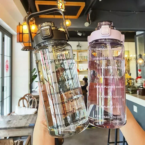 2L Motivational Water Bottle with Straw & Time Markers