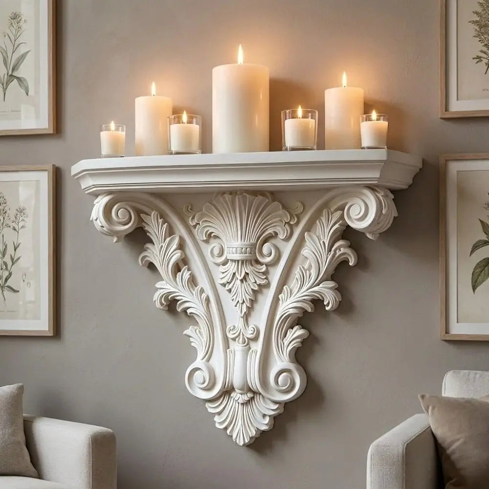 Gothic Carved Floating Wall Shelf – Retro Decorative Wall Mounted Display Shelf for Bedroom & Home Decor, 20×15.8cm