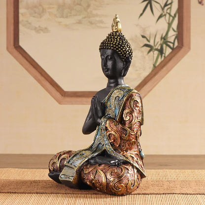 Traditional Seated Buddha Statue Resin 19.5cm – Black & Gold Spiritual Sculpture, Meditation Decor, Collectible Home Gift
