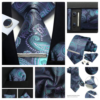 Silk Paisley Necktie Gift Set – Tie, Pocket Square, Cufflinks & Clip