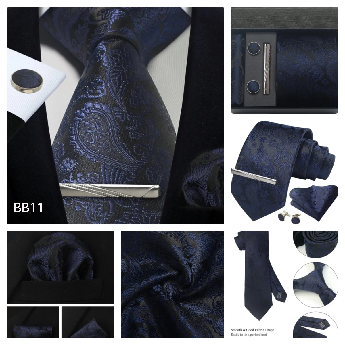 Silk Paisley Necktie Gift Set – Tie, Pocket Square, Cufflinks & Clip