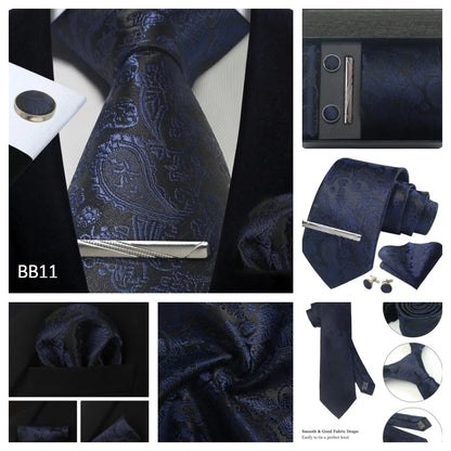 Silk Paisley Necktie Gift Set – Tie, Pocket Square, Cufflinks & Clip