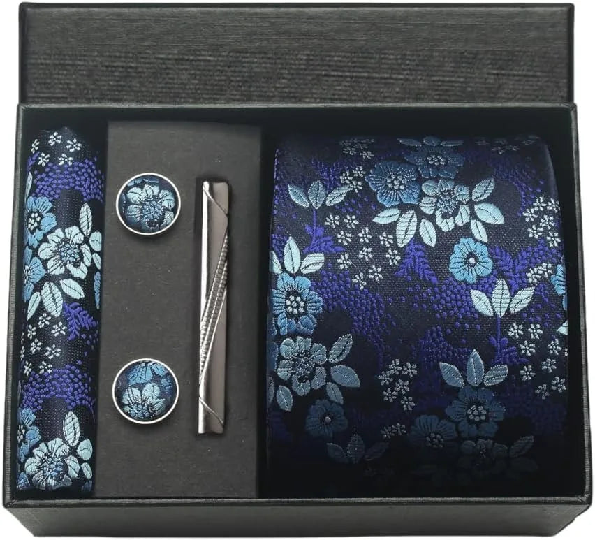 Silk Paisley Necktie Gift Set – Tie, Pocket Square, Cufflinks & Clip