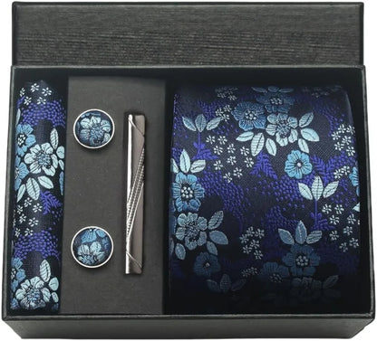 Silk Paisley Necktie Gift Set – Tie, Pocket Square, Cufflinks & Clip