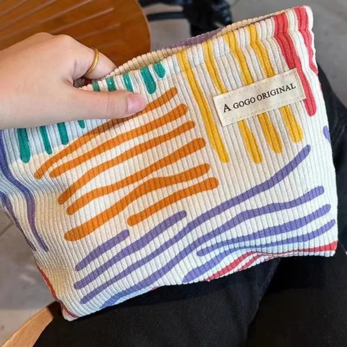 Corduroy Makeup Bag with Zipper