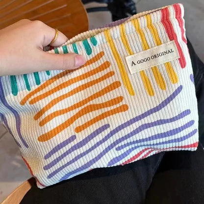 Corduroy Makeup Bag with Zipper