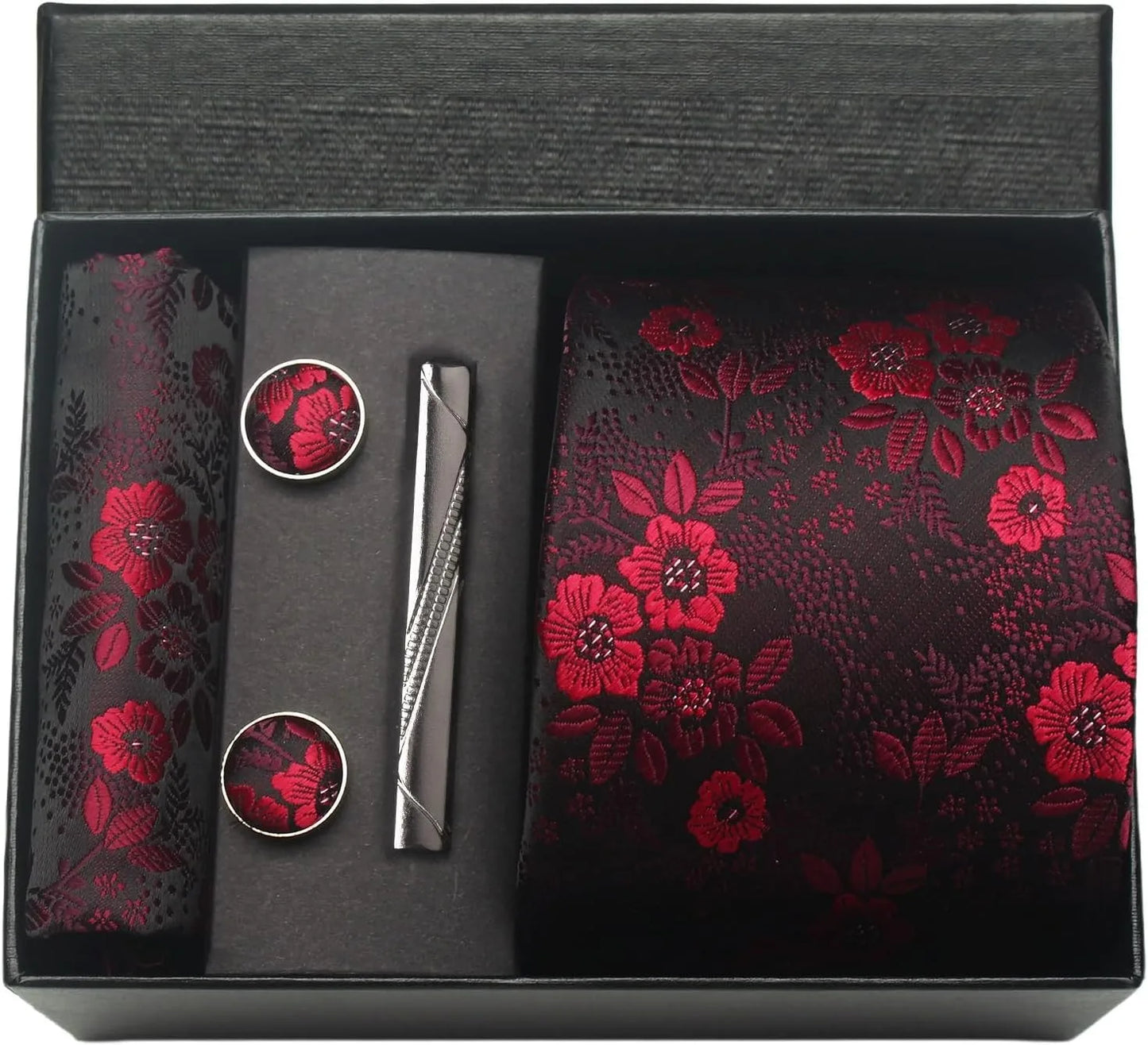 Silk Paisley Necktie Gift Set – Tie, Pocket Square, Cufflinks & Clip