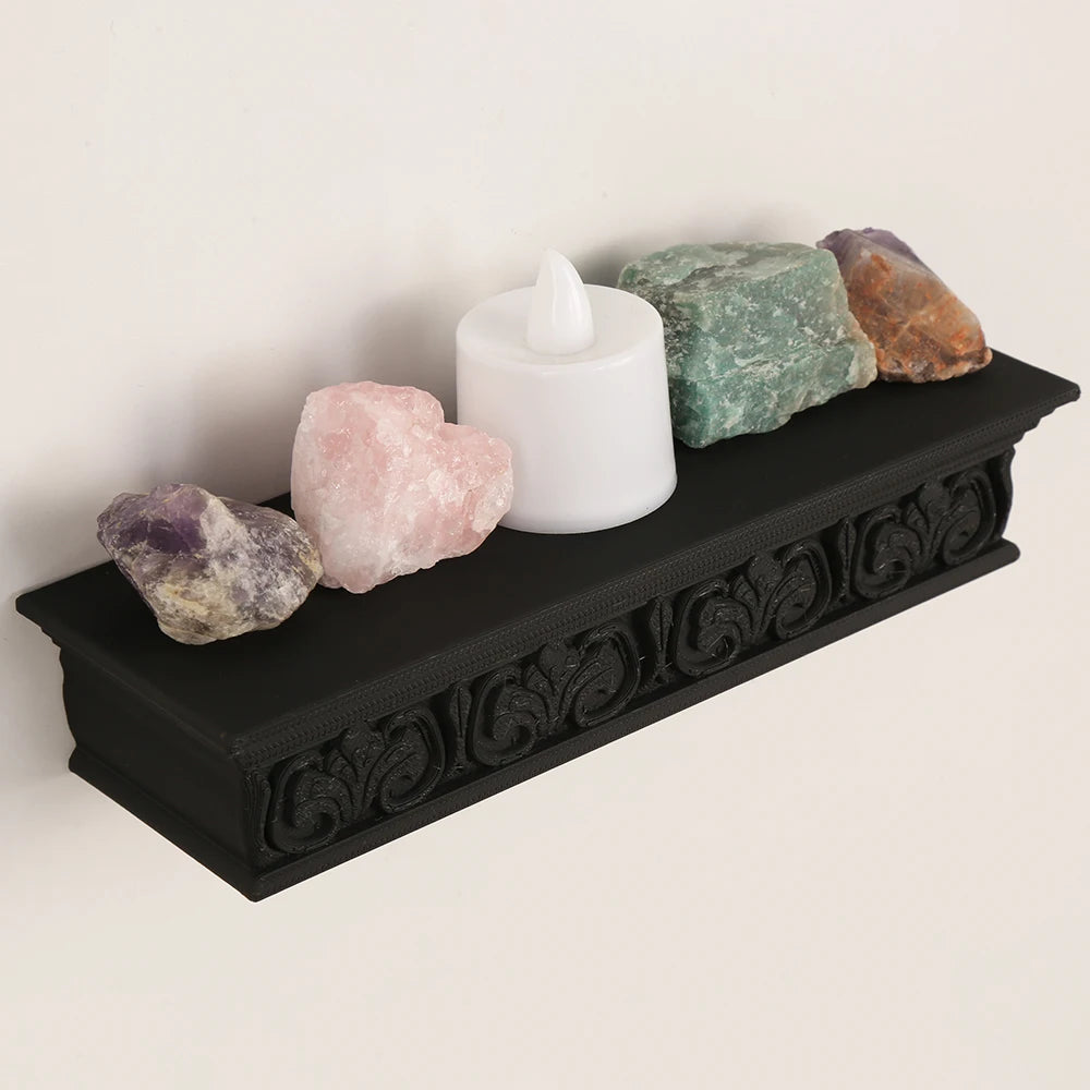 Gothic Long Strip Wall Shelf – Retro Carved Floating Wall Mounted Rack for Dark-Style Home Decor & Storage