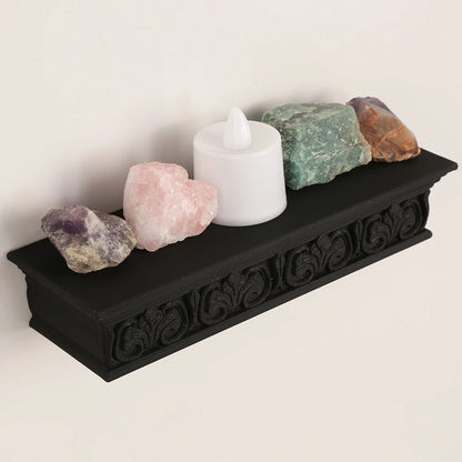 Gothic Long Strip Wall Shelf – Retro Carved Floating Wall Mounted Rack for Dark-Style Home Decor & Storage