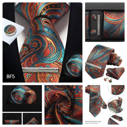 Silk Paisley Necktie Gift Set – Tie, Pocket Square, Cufflinks & Clip