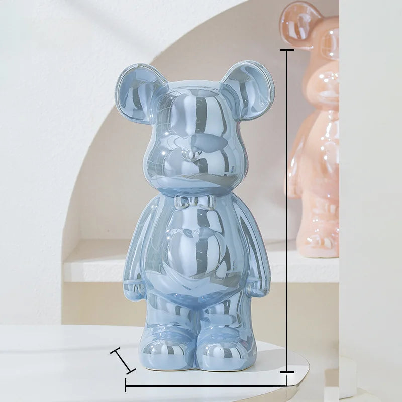 Nordic Ceramic Bear Brick Figurine 17/27cm – Aesthetic Teddy Bear Sculpture, Living Room Shelf Decor, Unique Home Gift
