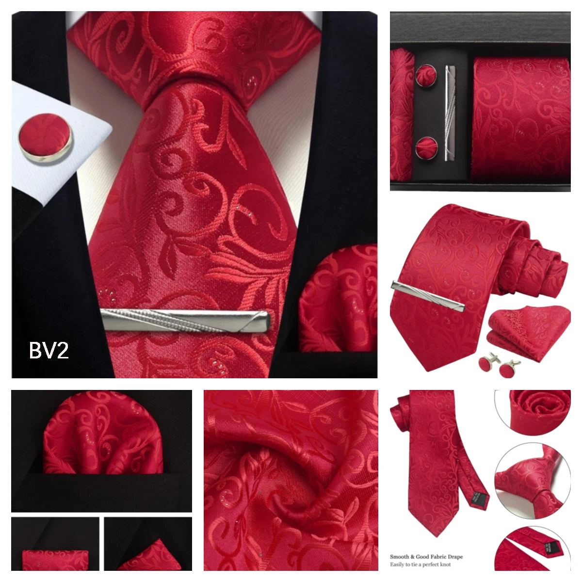 Silk Paisley Necktie Gift Set – Tie, Pocket Square, Cufflinks & Clip