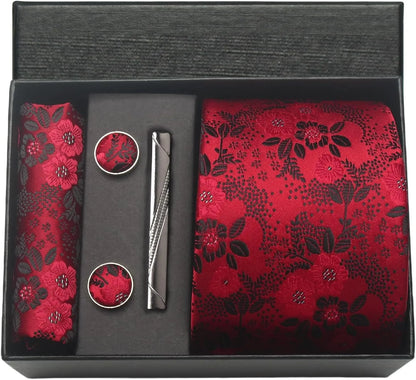 Silk Paisley Necktie Gift Set – Tie, Pocket Square, Cufflinks & Clip
