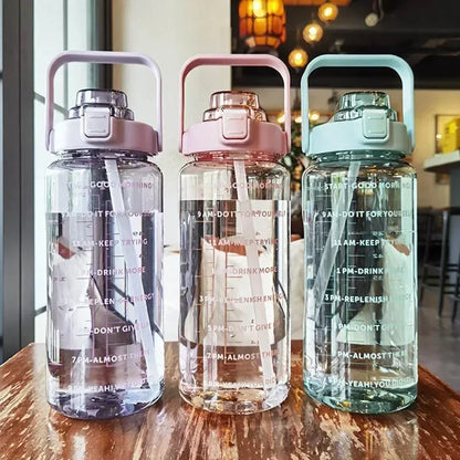 2L Motivational Water Bottle with Straw & Time Markers