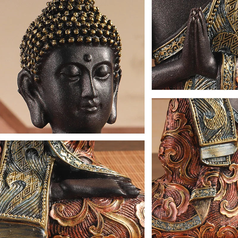 Traditional Seated Buddha Statue Resin 19.5cm – Black & Gold Spiritual Sculpture, Meditation Decor, Collectible Home Gift