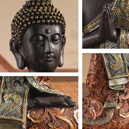 Traditional Seated Buddha Statue Resin 19.5cm – Black & Gold Spiritual Sculpture, Meditation Decor, Collectible Home Gift