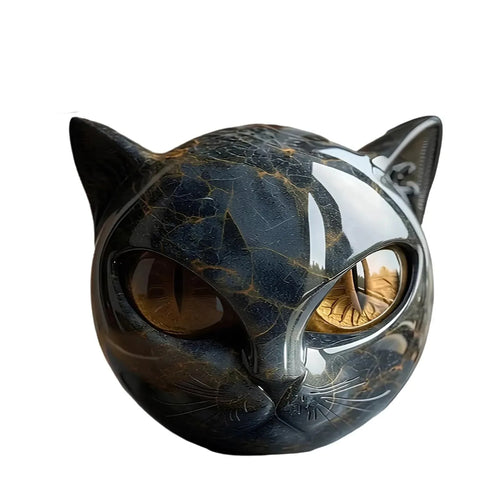 Black Cat Marble Resin Figurine 8x8cm – Mystical Healing Stone Ornament, Luxury Halloween Decor, Cat Lover Keepsake Gift