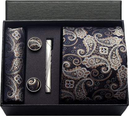 Silk Paisley Necktie Gift Set – Tie, Pocket Square, Cufflinks & Clip