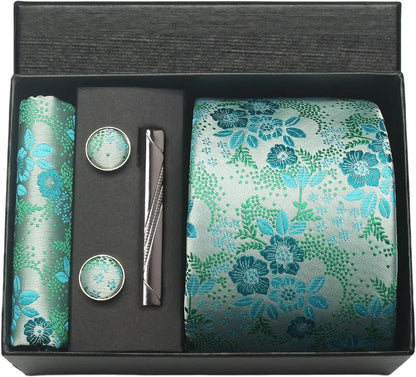 Silk Paisley Necktie Gift Set – Tie, Pocket Square, Cufflinks & Clip