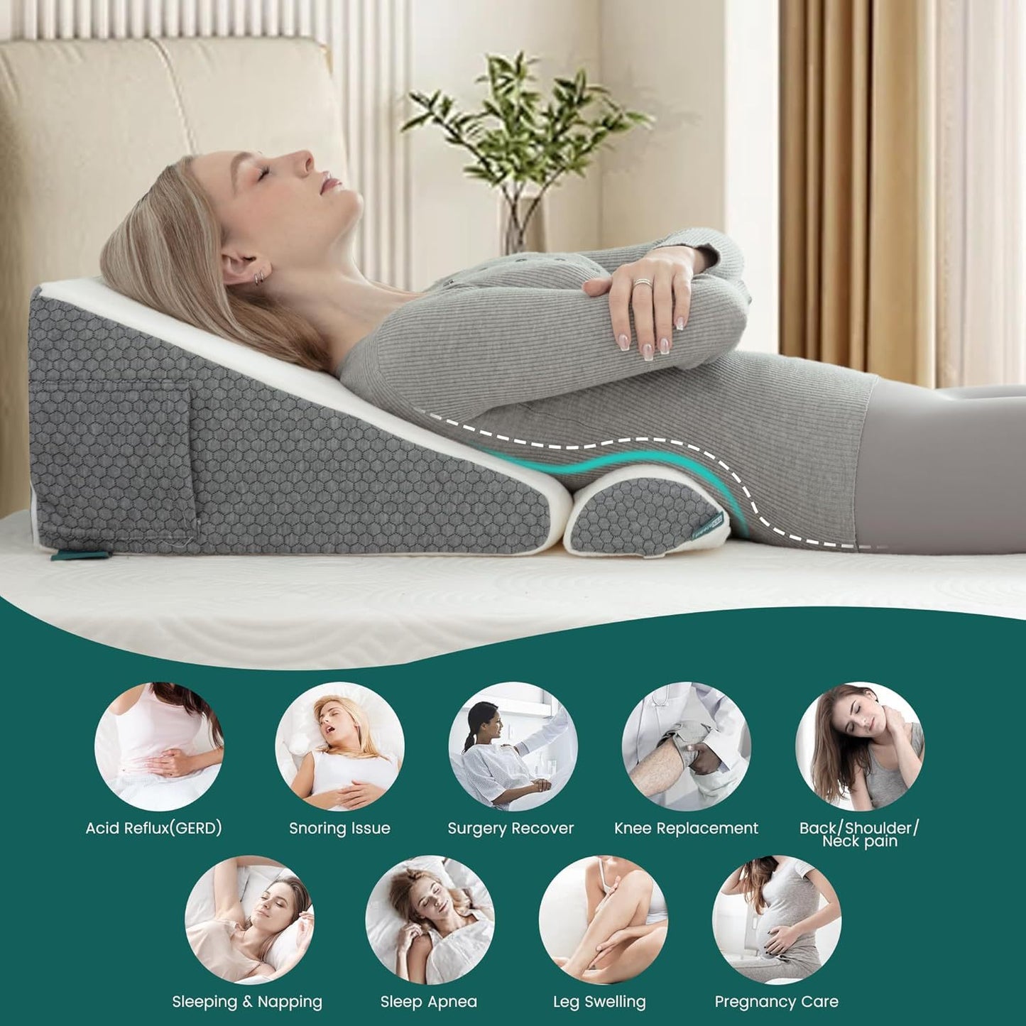 Wedge Pillow for Acid Reflux, Back & Neck Support