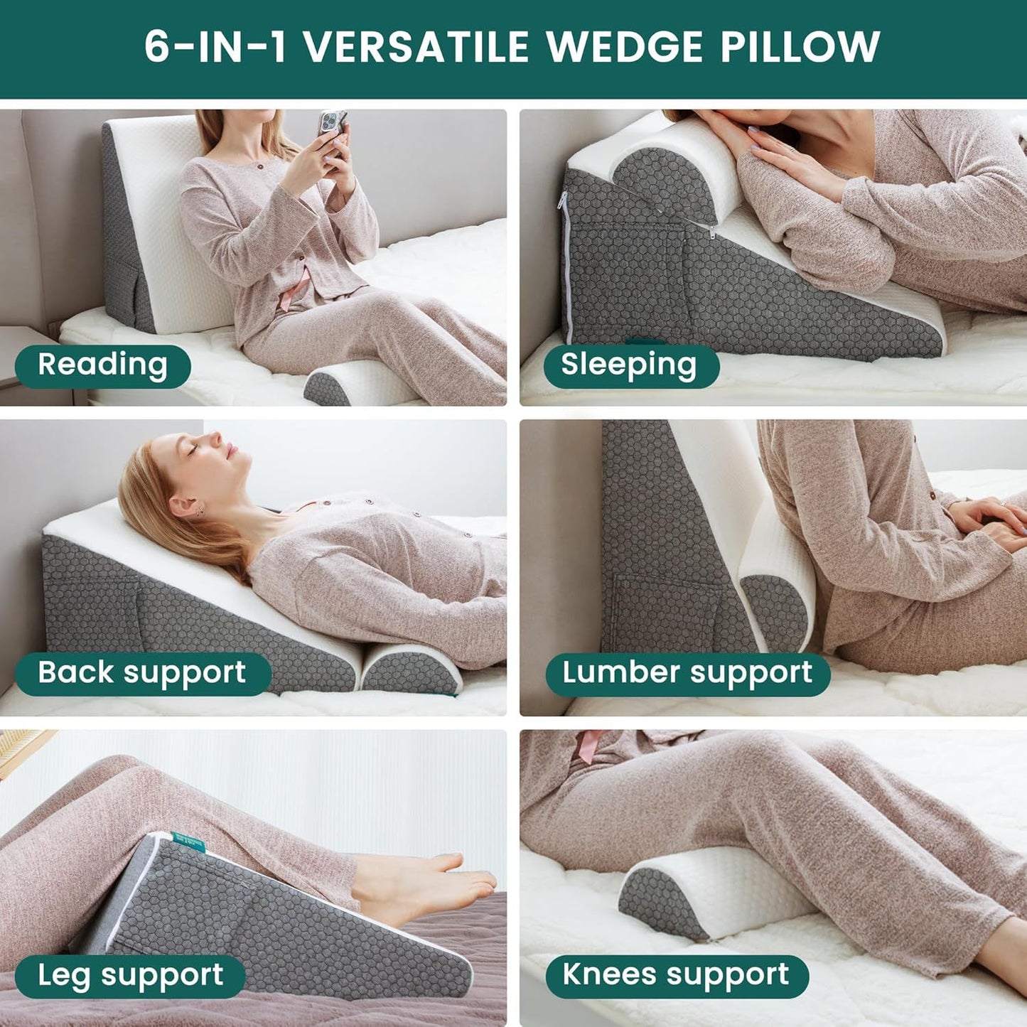 Wedge Pillow for Acid Reflux, Back & Neck Support
