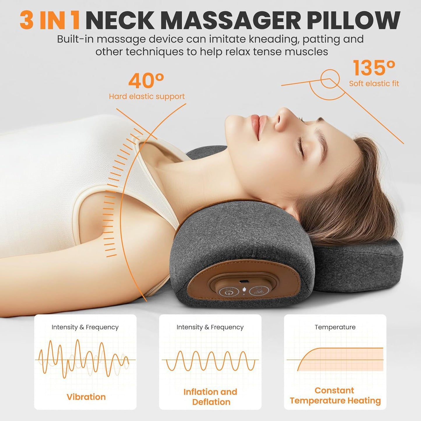 Heated Cervical Neck Pillow with Massage & Memory Foam