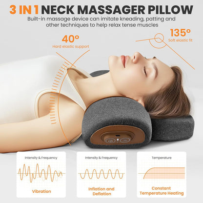 Heated Cervical Neck Pillow with Massage & Memory Foam